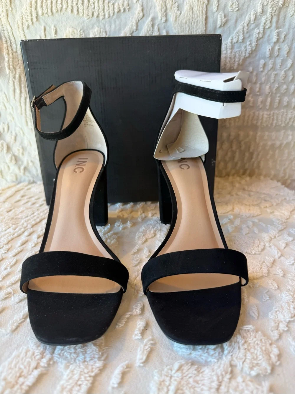 INC International Concepts Black Suede Block Heel Sandals #697